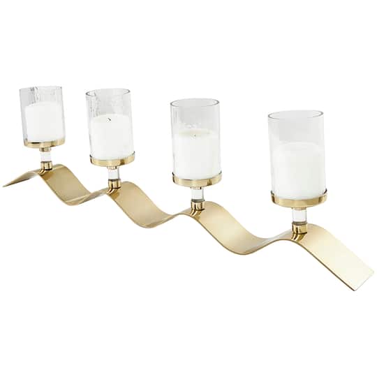 33" Gold Stainless Steel Candle Holder with Wavy Base